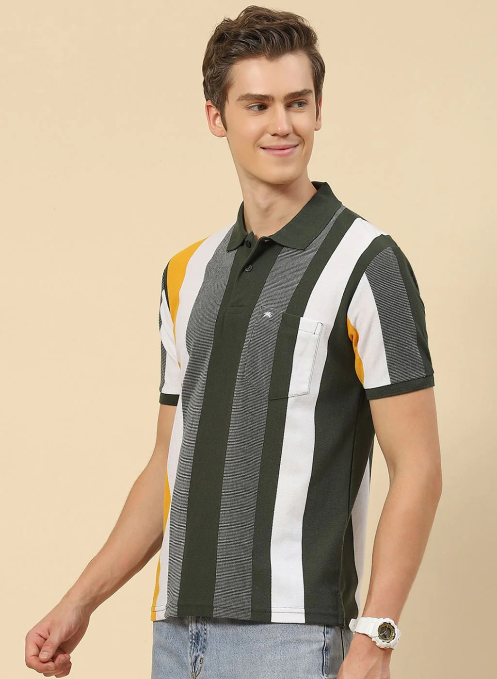 Men Olive Stripe T-Shirt - Image 3