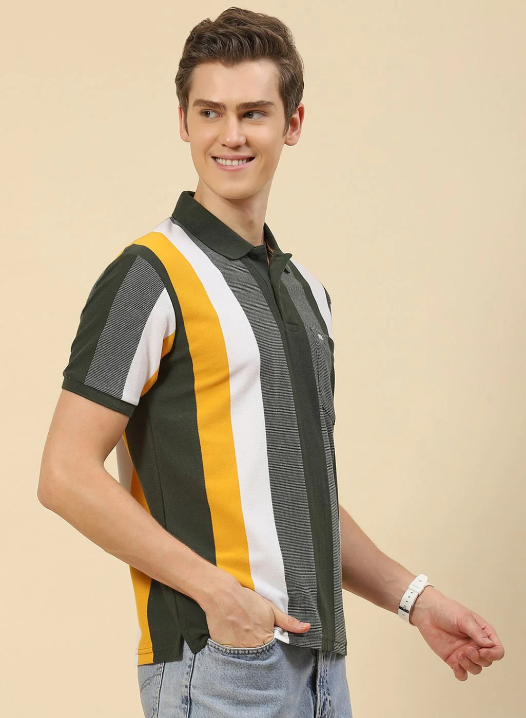 Men Olive Stripe T-Shirt - Image 4