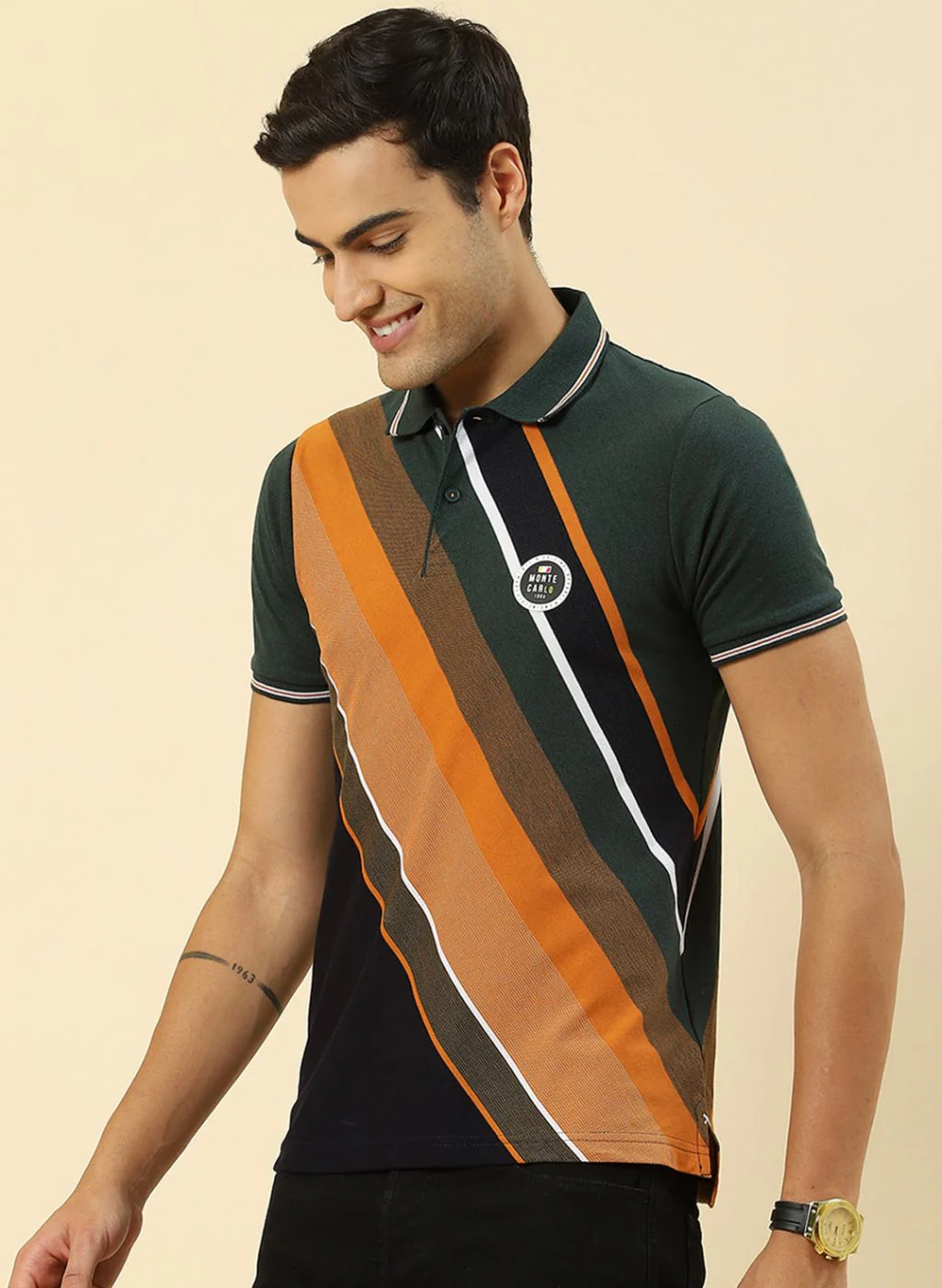 Men Olive Stripe T-Shirt - Image 3