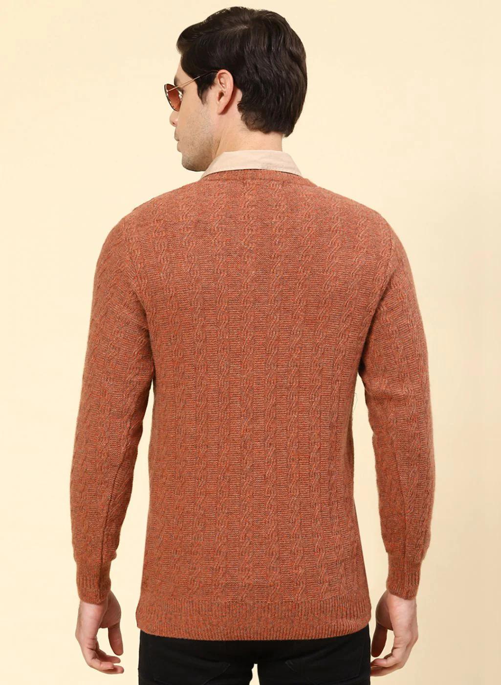 Men Orange Self Design Lamb wool Pullover - Image 5