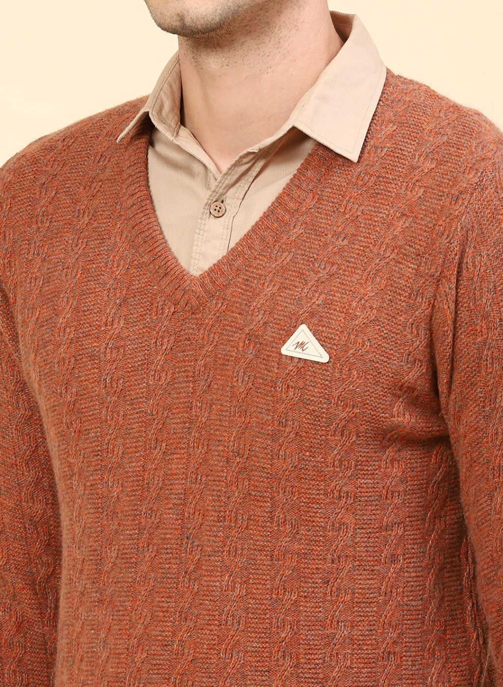 Men Orange Self Design Lamb wool Pullover - Image 6