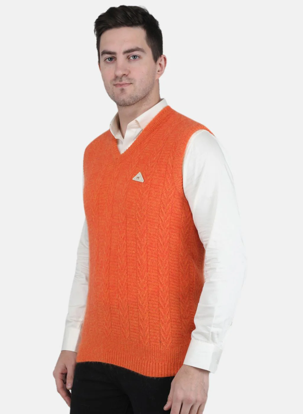 Men Orange Self Design Sweater - Image 2