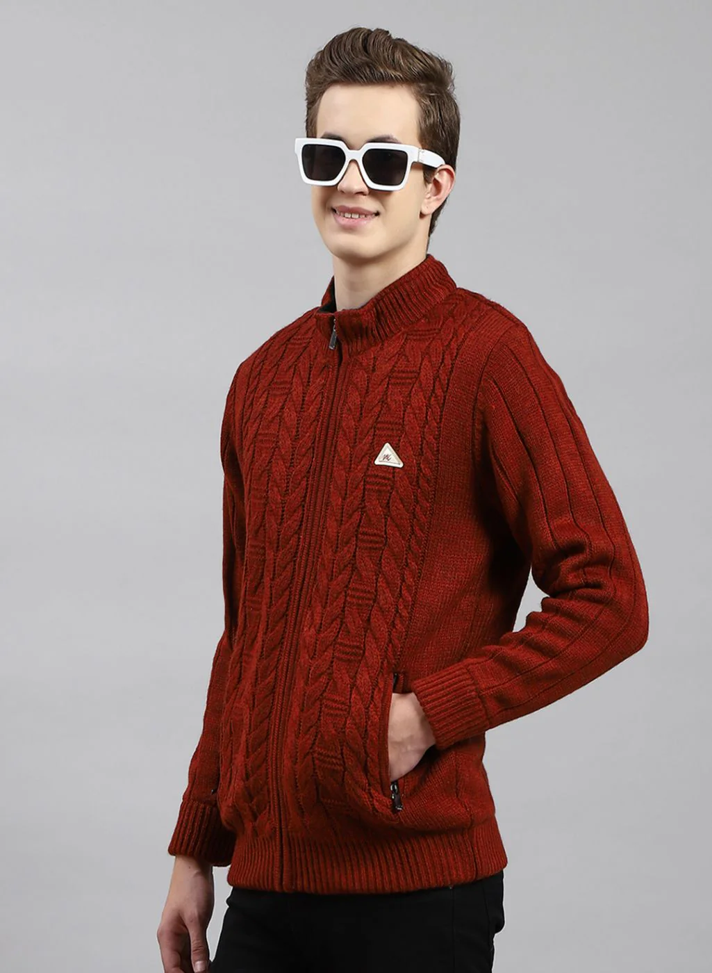 Men Orange Self Design Wool blend Jacket - Image 3