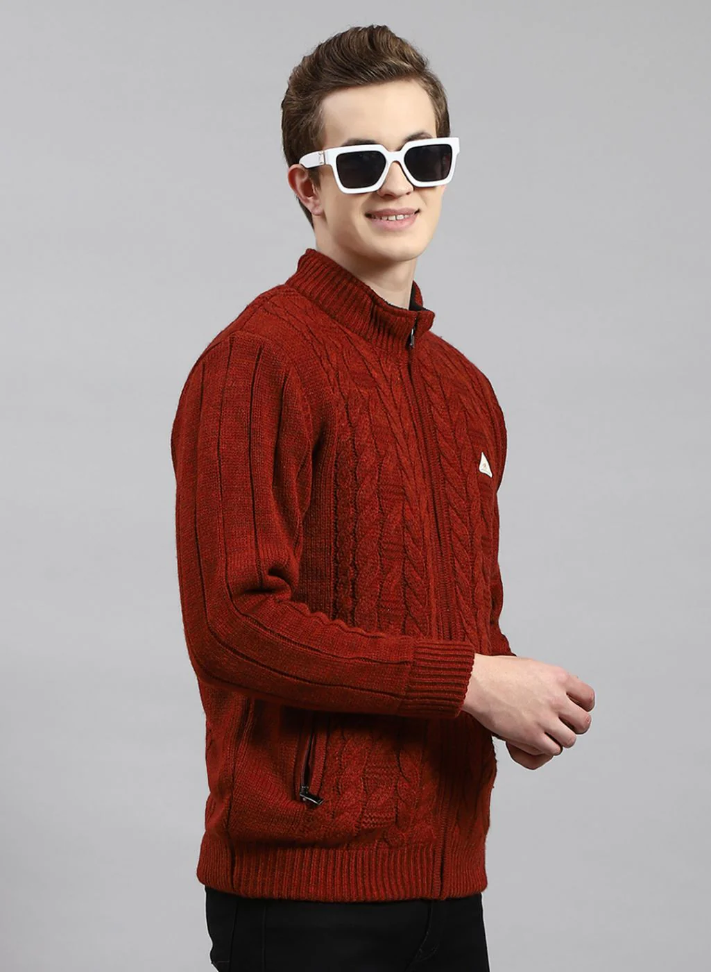 Men Orange Self Design Wool blend Jacket - Image 4