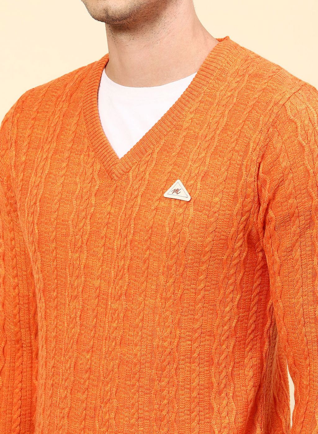 Men Orange Self Design Wool blend Pullover - Image 6