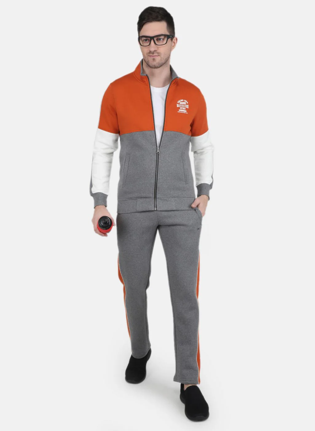 Men Orange Solid Tracksuit - Image 4