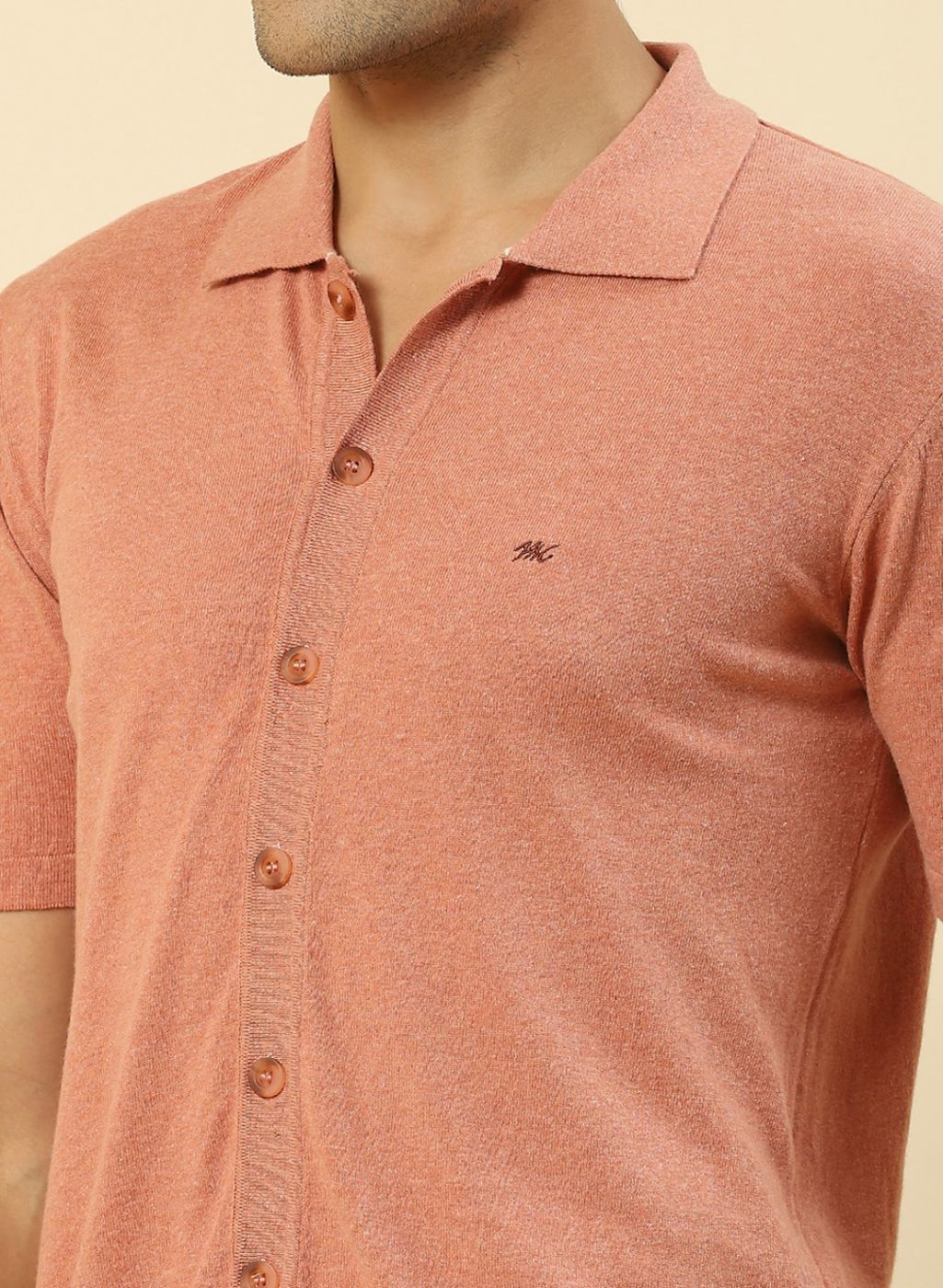 Men Peach Plain T-Shirt - Image 6