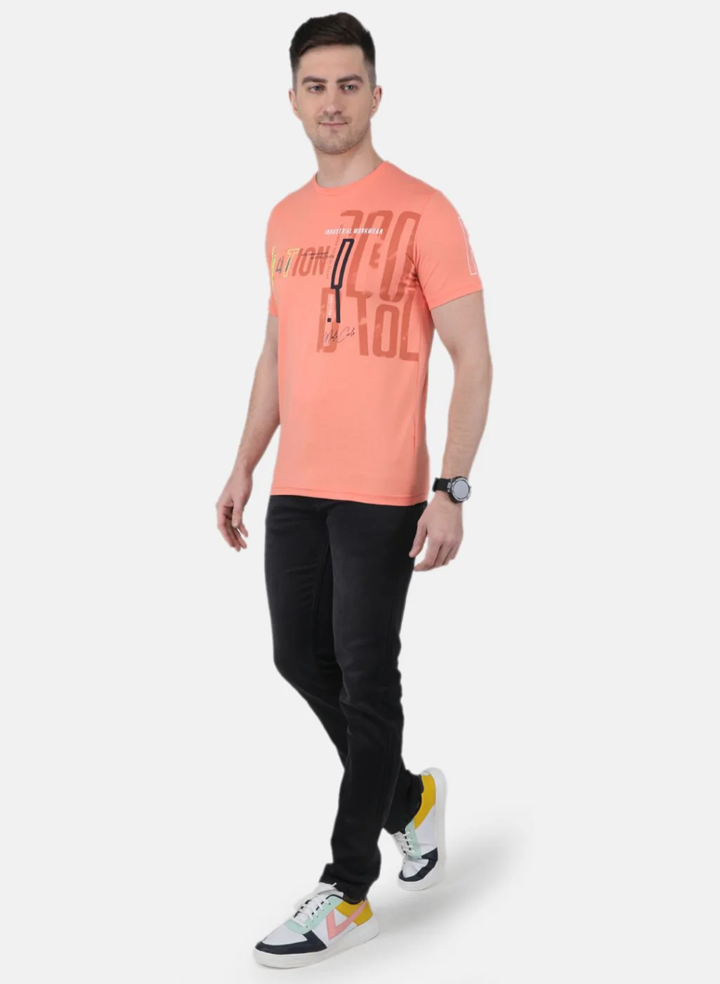Men Peach Printed T-Shirt - Image 4