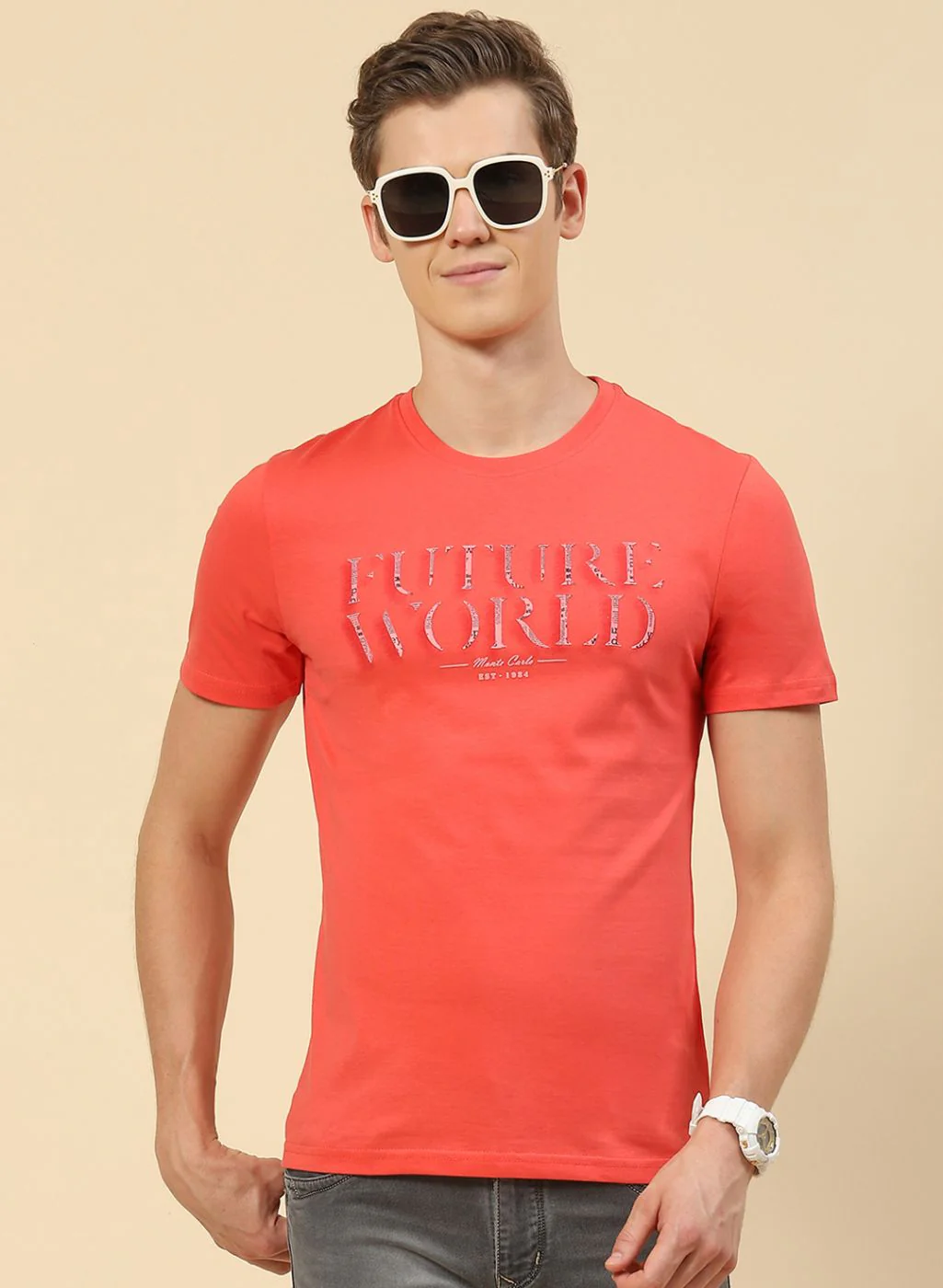 Men Peach Printed T-Shirt - Image 2