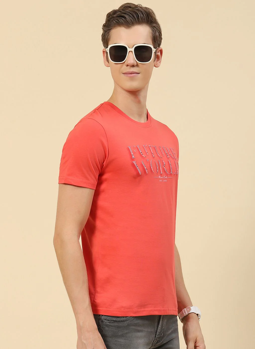 Men Peach Printed T-Shirt - Image 4