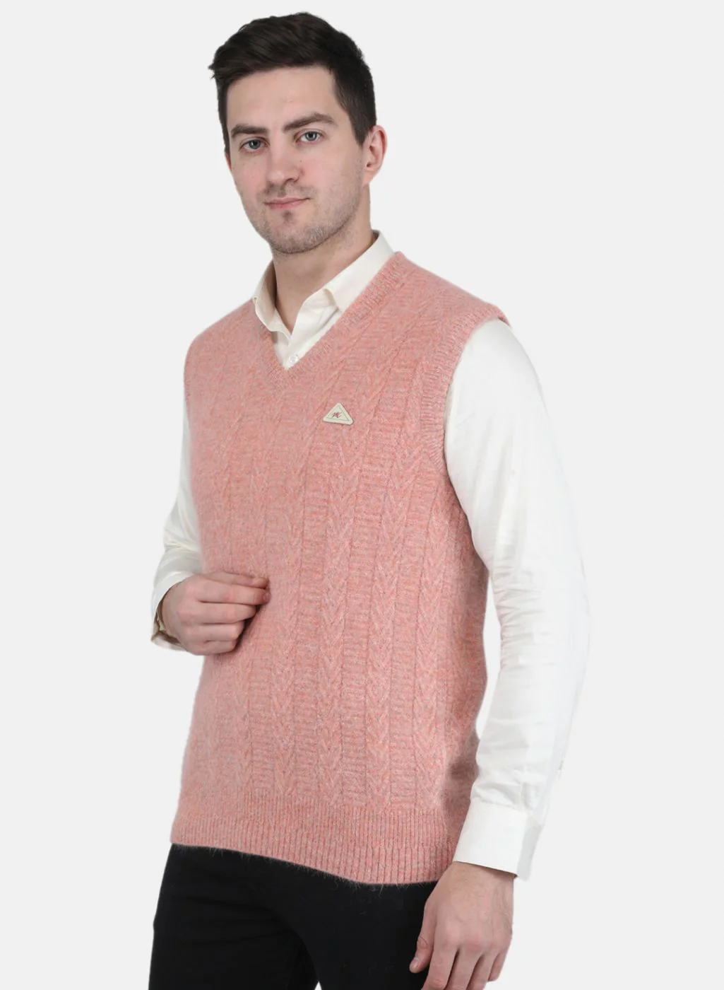 Men Pink Self Design Sweater - Image 2