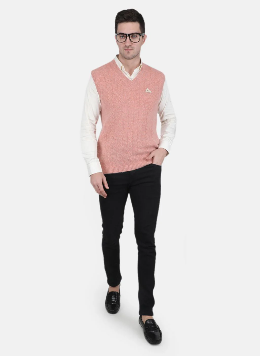 Men Pink Self Design Sweater - Image 4