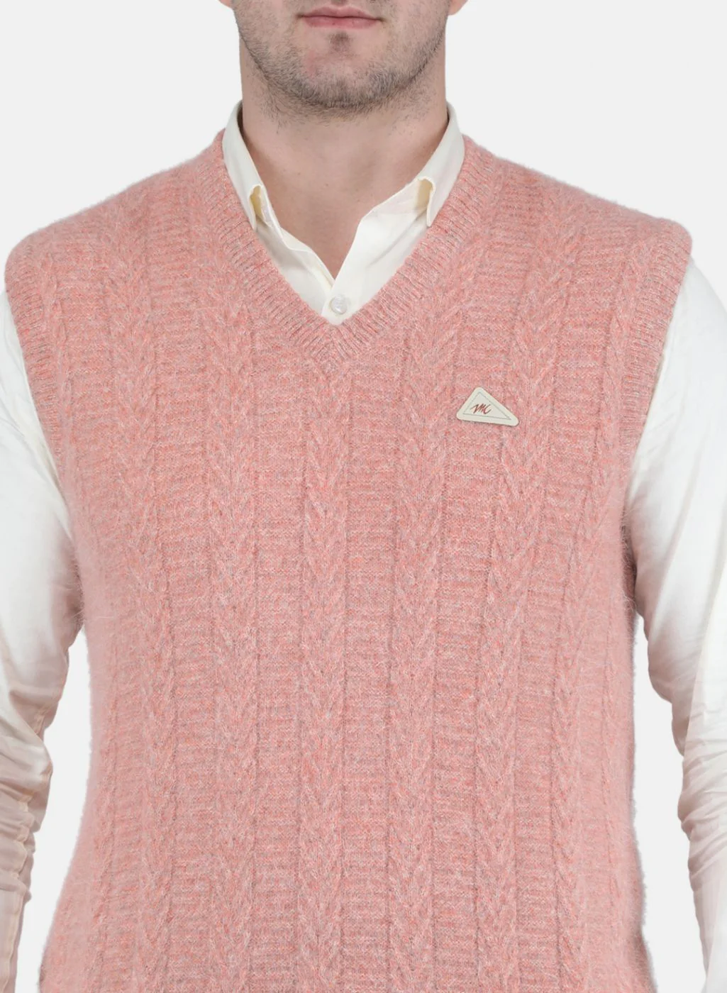Men Pink Self Design Sweater - Image 5