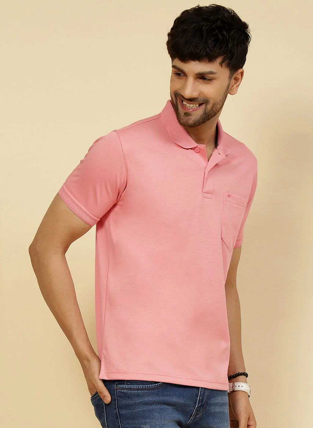 Men Pink Solid T-Shirt - Image 4