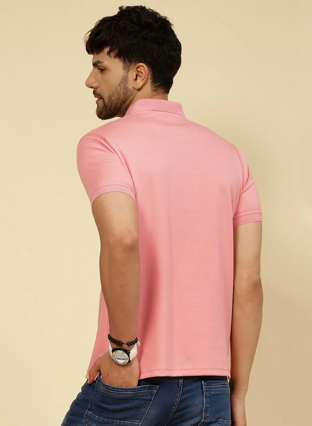 Men Pink Solid T-Shirt - Image 5