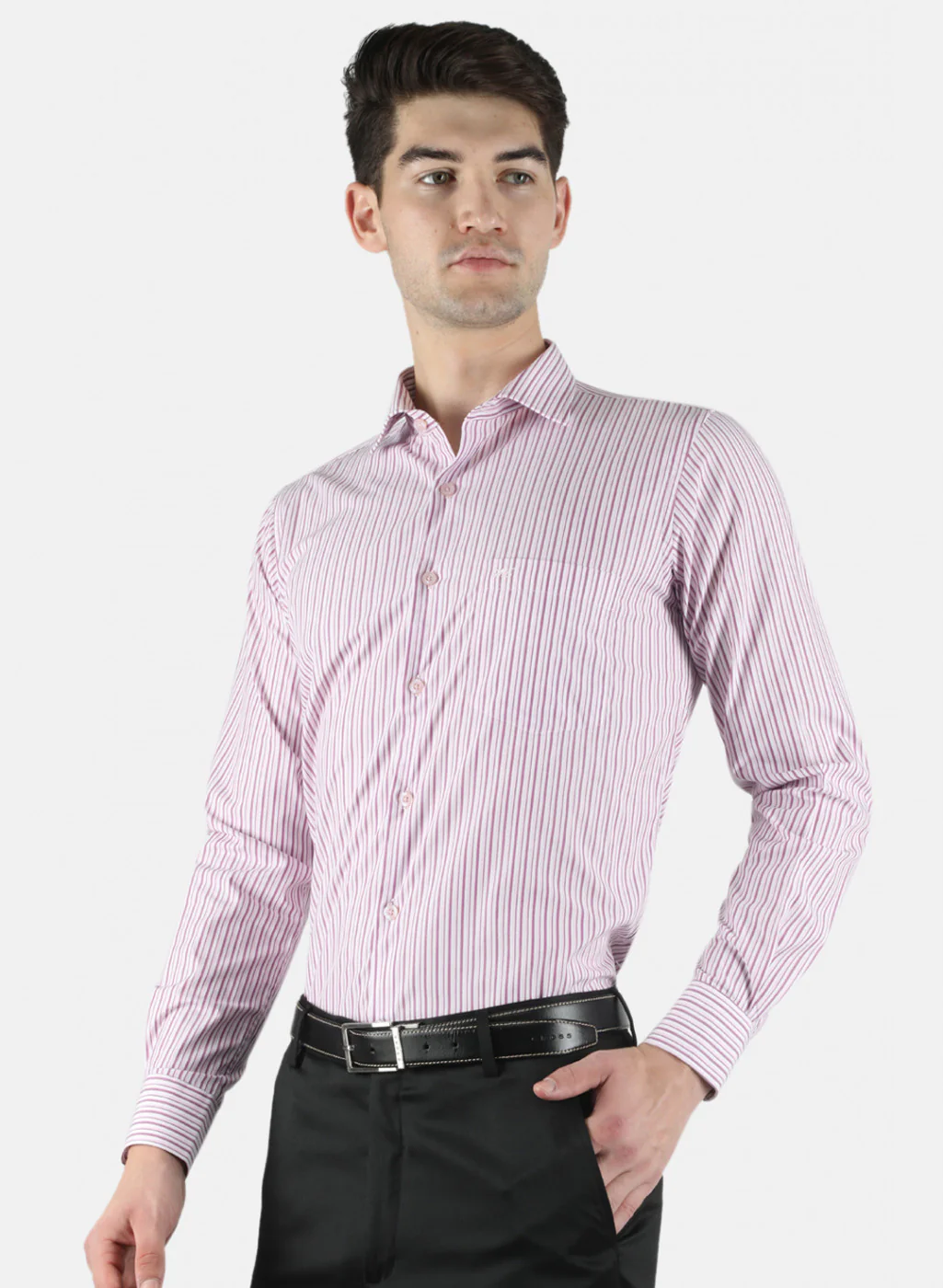 Men Pink Stripe Shirt - Image 2