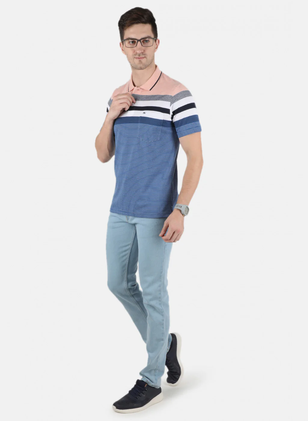 Men Pink Stripe T-Shirt - Image 3