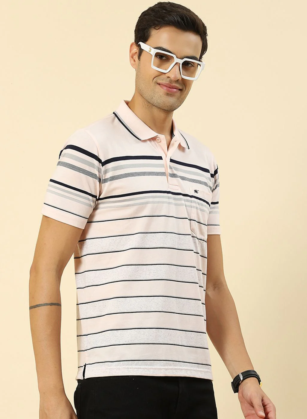 Men Pink Stripe T-Shirt - Image 3