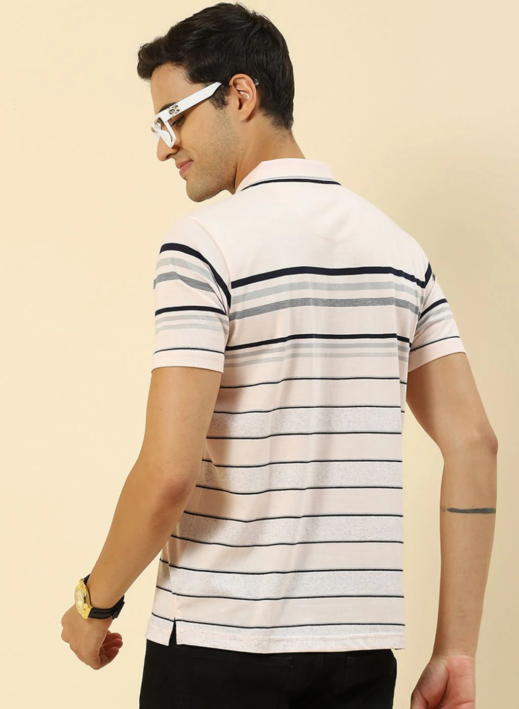 Men Pink Stripe T-Shirt - Image 4