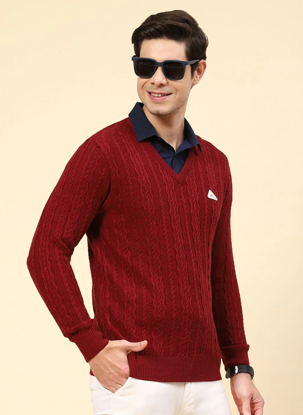 Men Purple Self Design Wool blend Pullover - Image 4