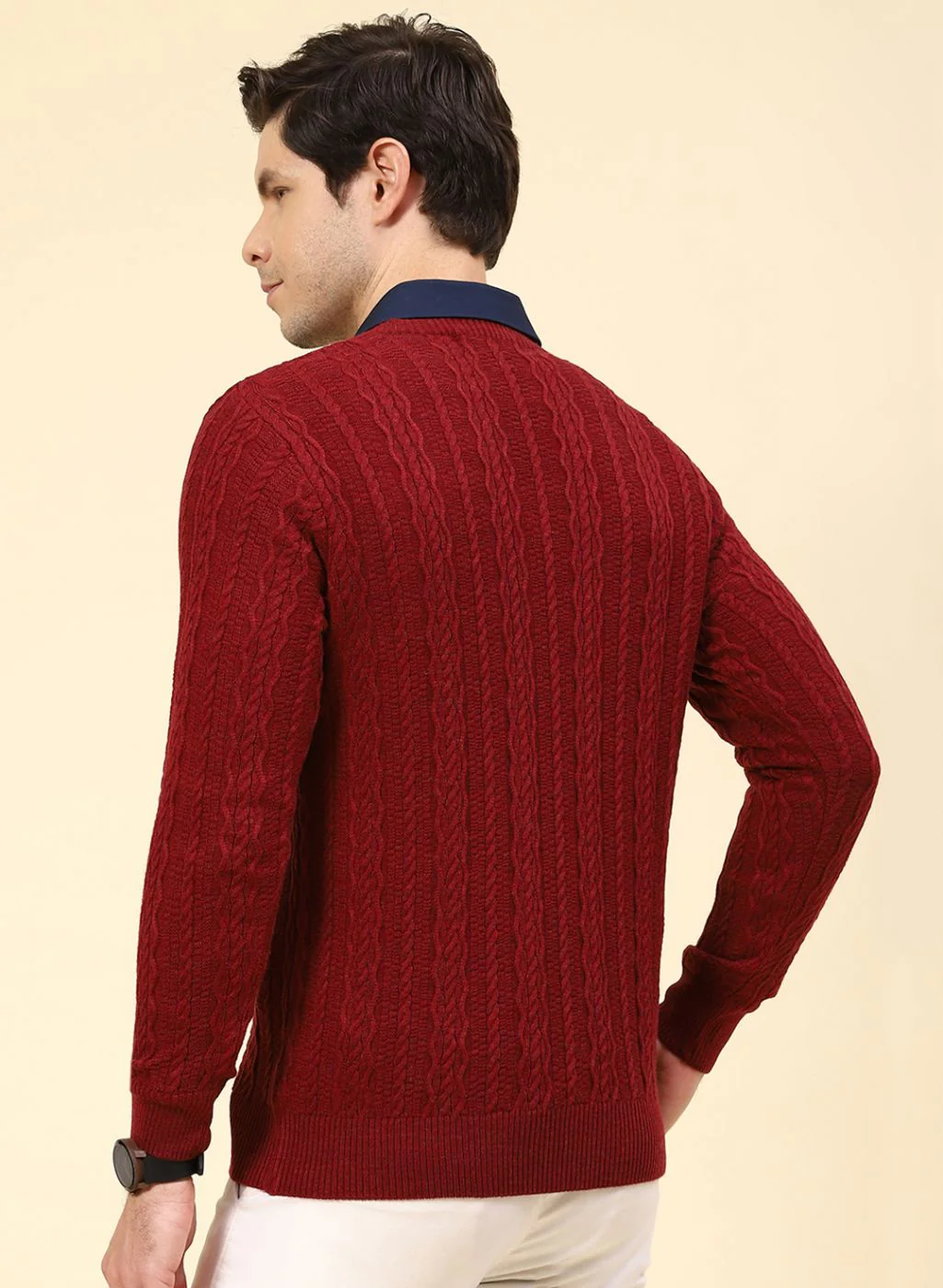 Men Purple Self Design Wool blend Pullover - Image 5