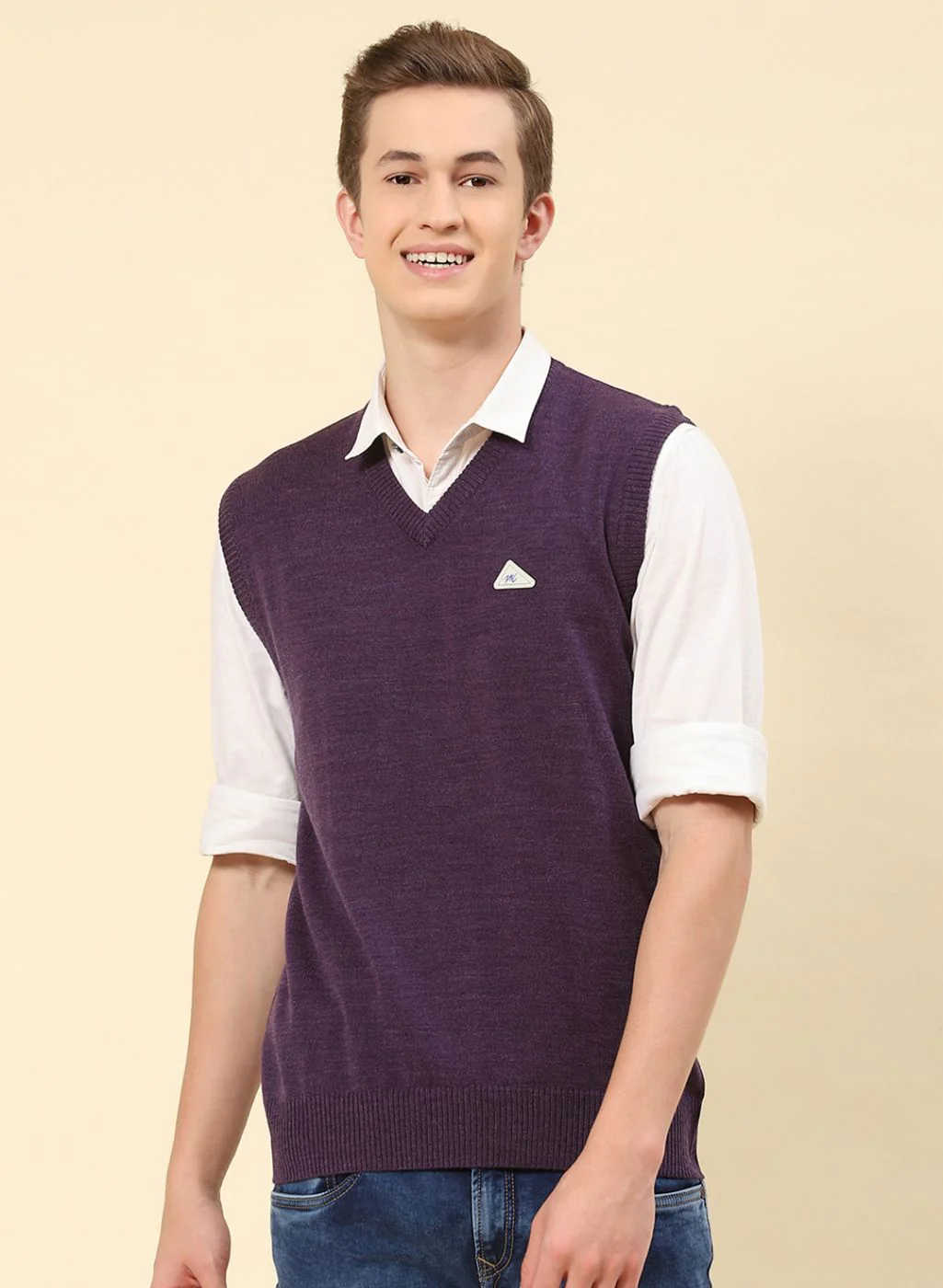 Men Purple Solid Blend wool Sweater - Image 2