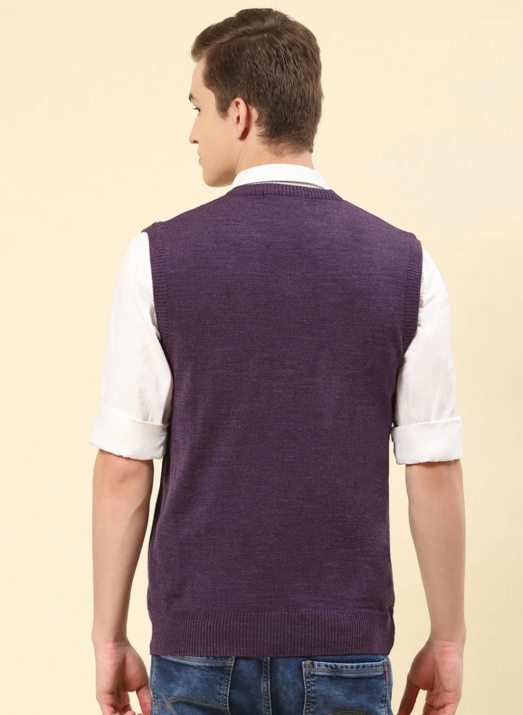 Men Purple Solid Blend wool Sweater - Image 5
