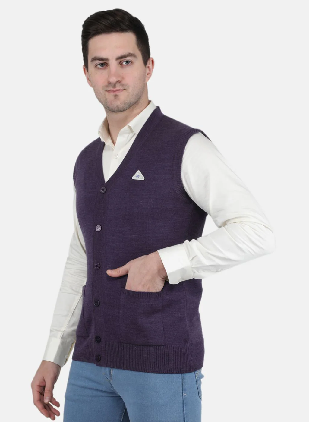 Men Purple Solid Cardigan - Image 2