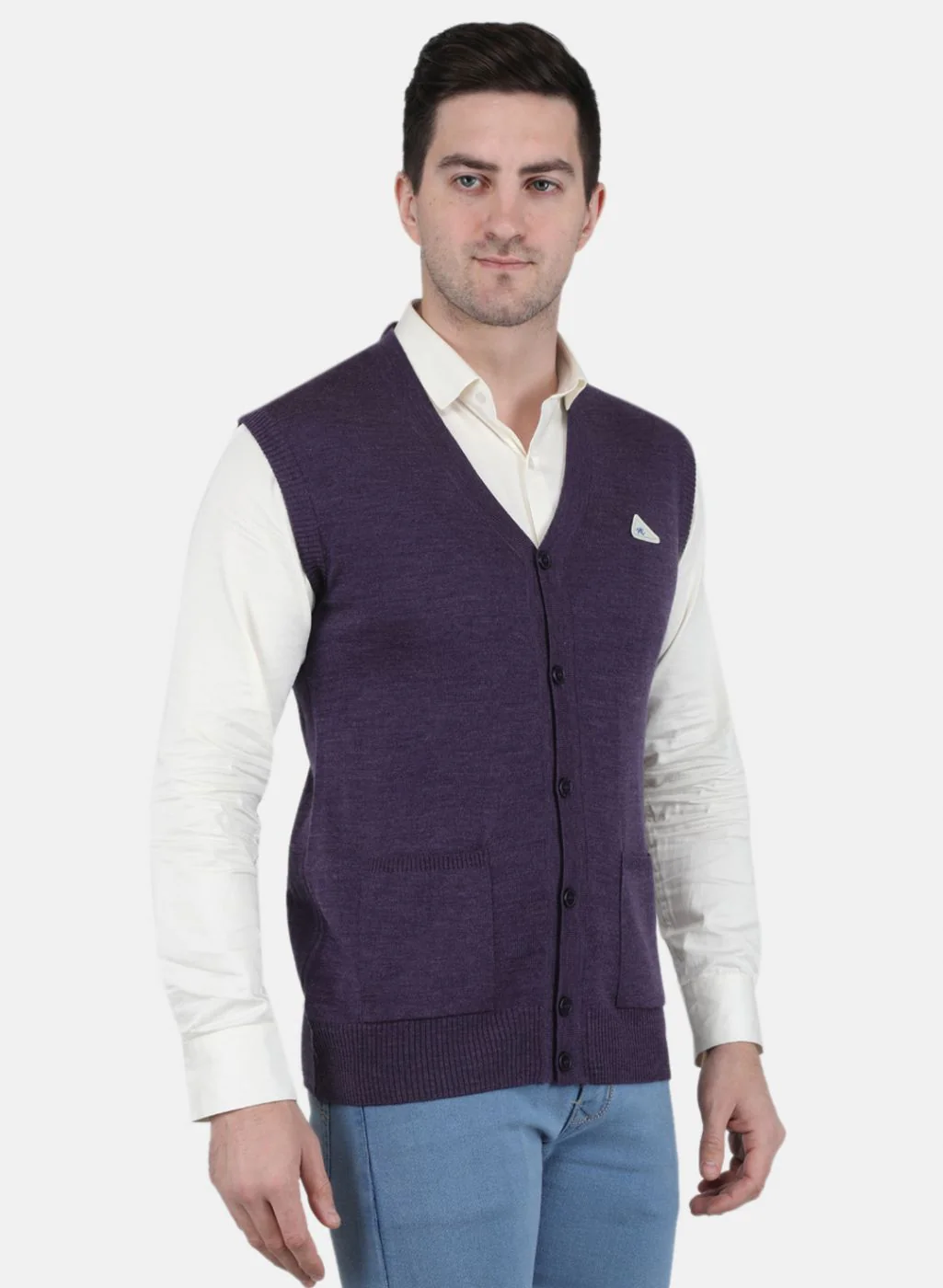 Men Purple Solid Cardigan - Image 6