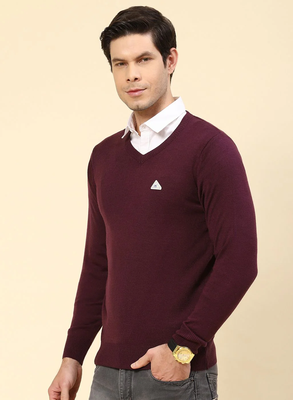 Men Purple Solid Wool blend Pullover - Image 3