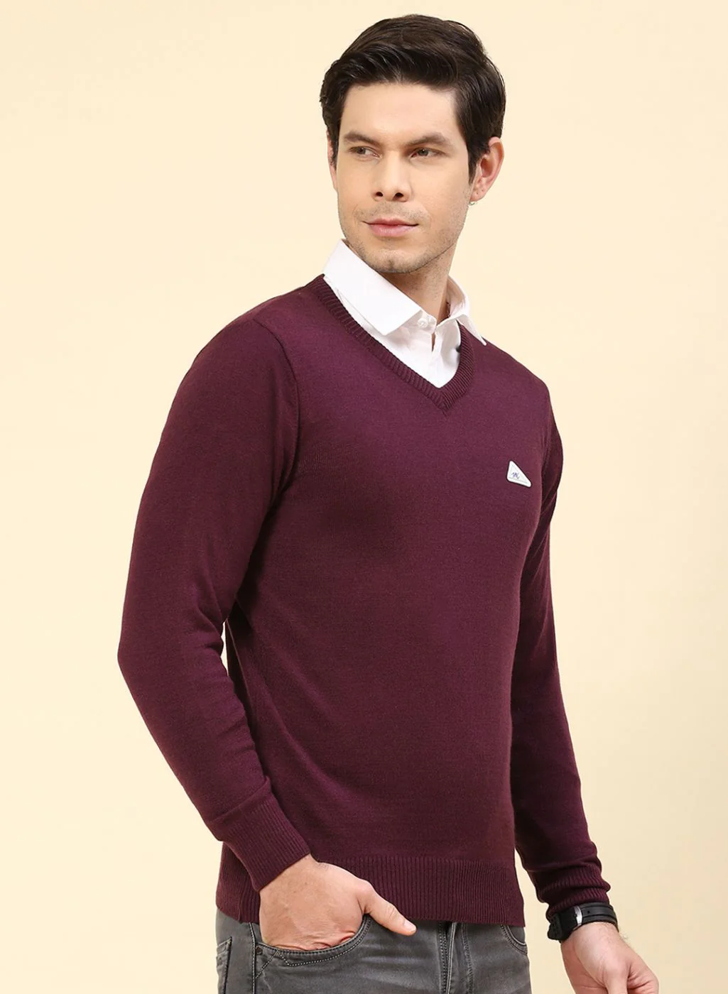 Men Purple Solid Wool blend Pullover - Image 4