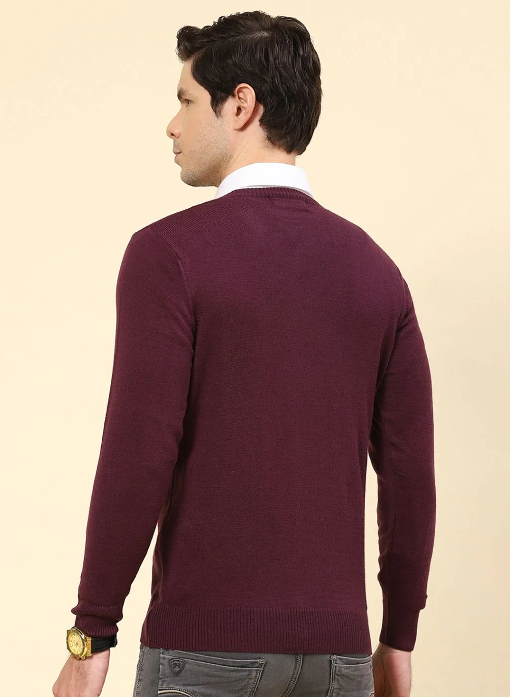 Men Purple Solid Wool blend Pullover - Image 5