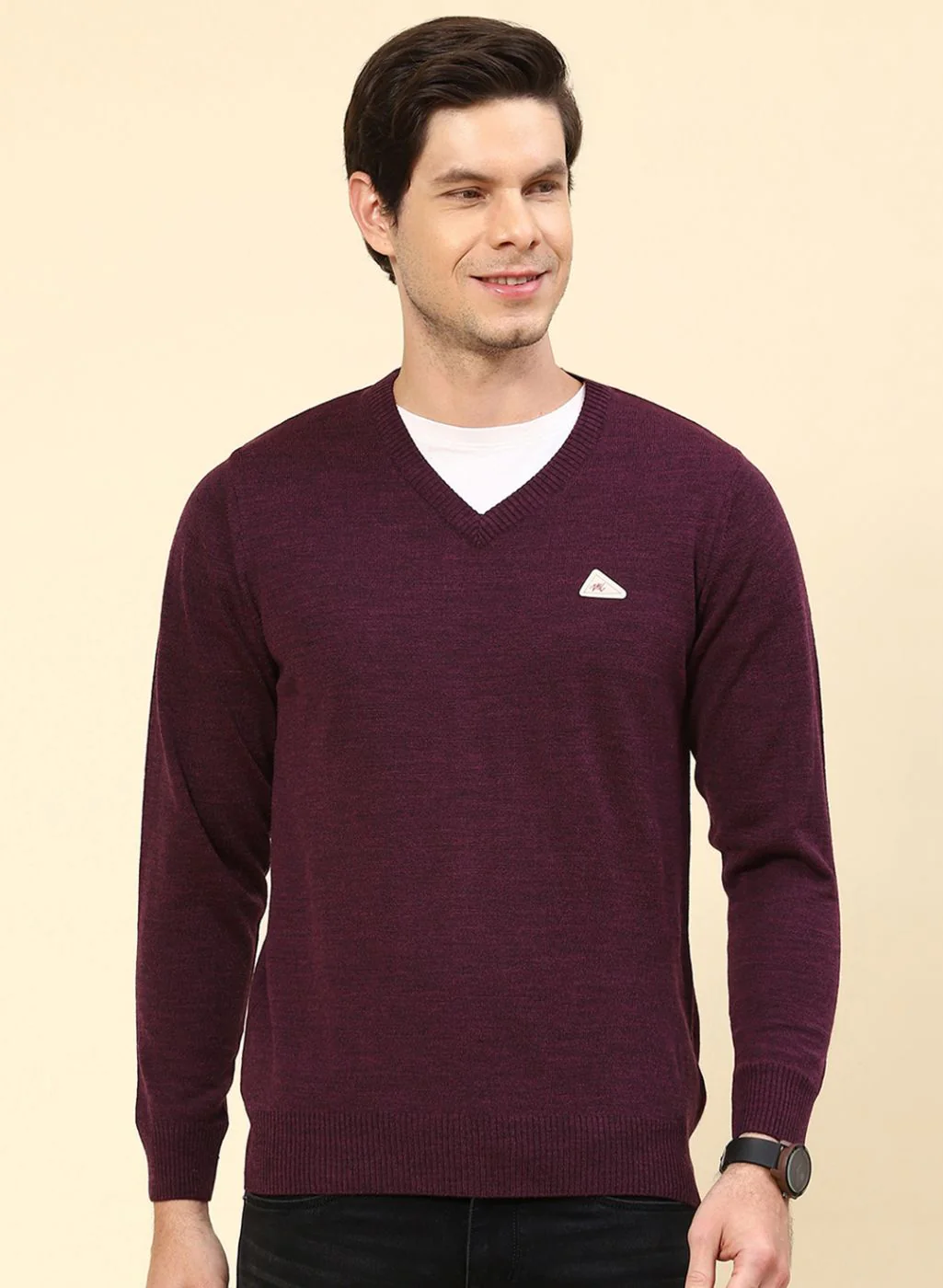 Men Purple Solid Wool blend Pullover - Image 2