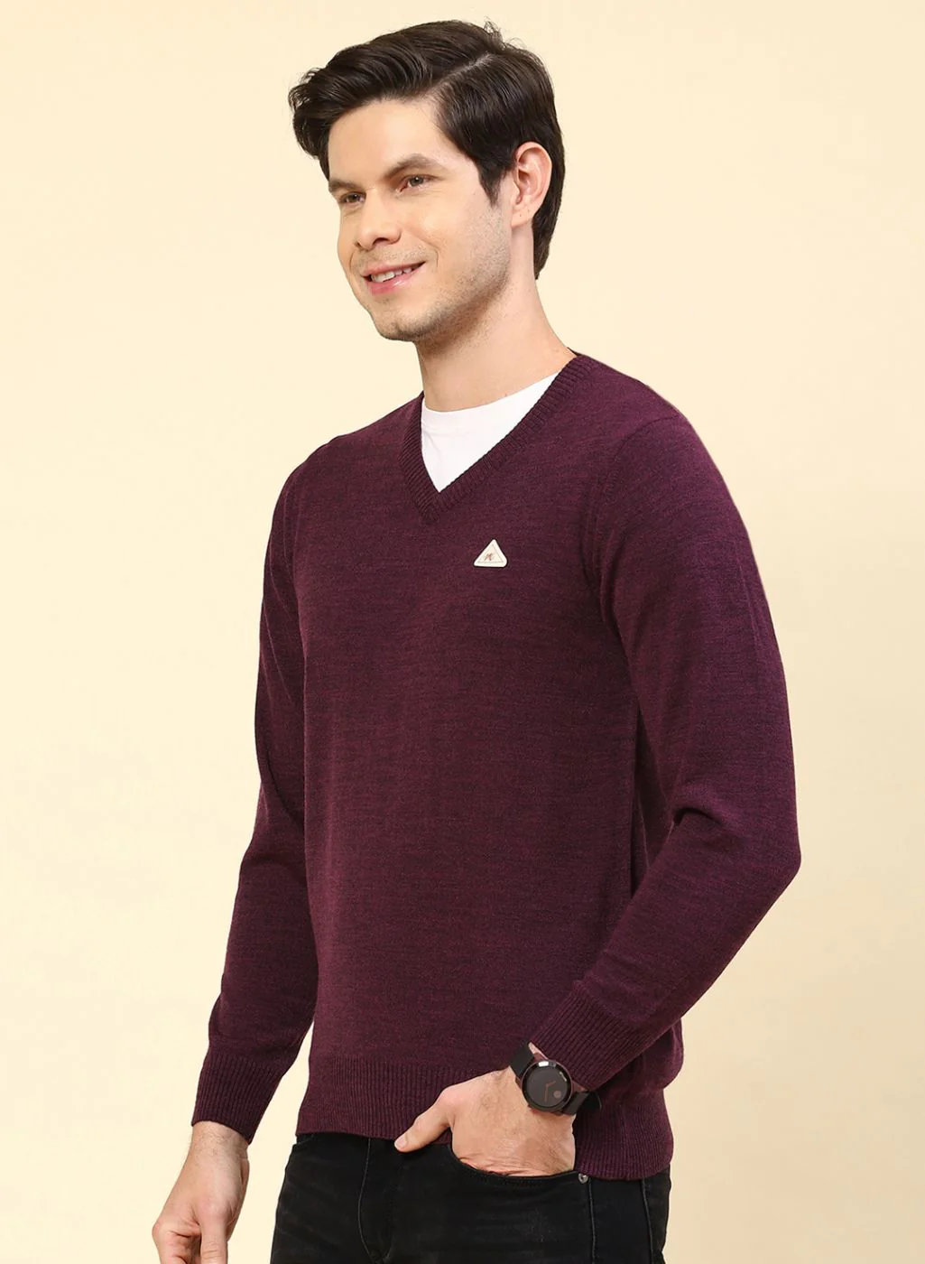 Men Purple Solid Wool blend Pullover - Image 3