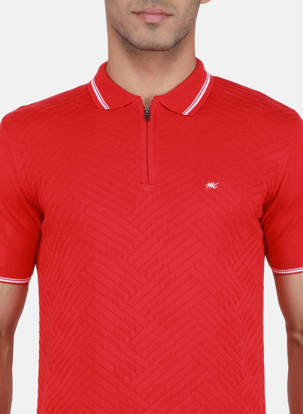 Men Red Self Design T-Shirt - Image 5