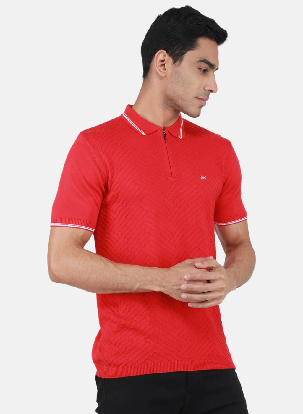 Men Red Self Design T-Shirt - Image 6