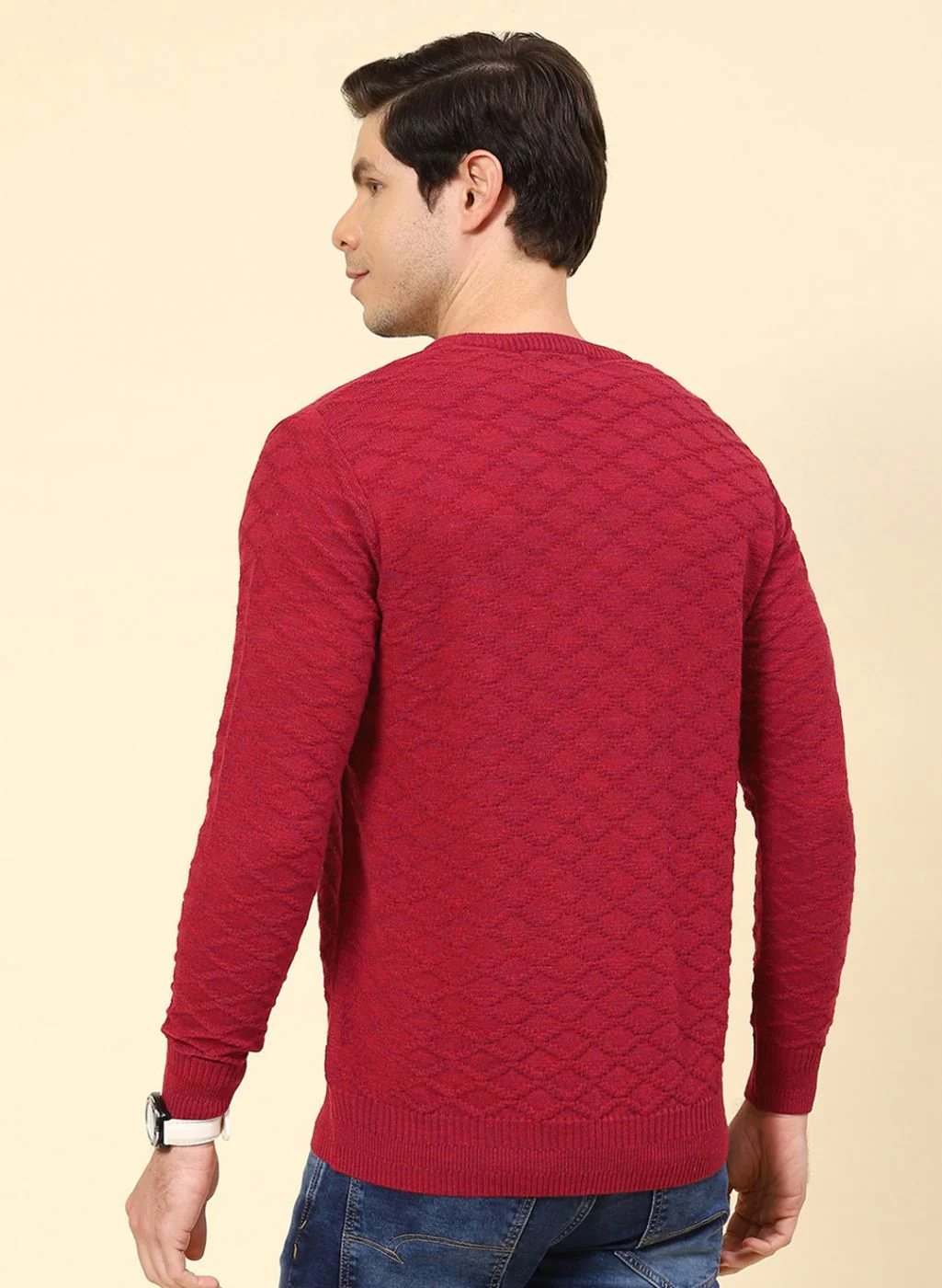Men Red Self Design Wool blend Pullover - Image 5