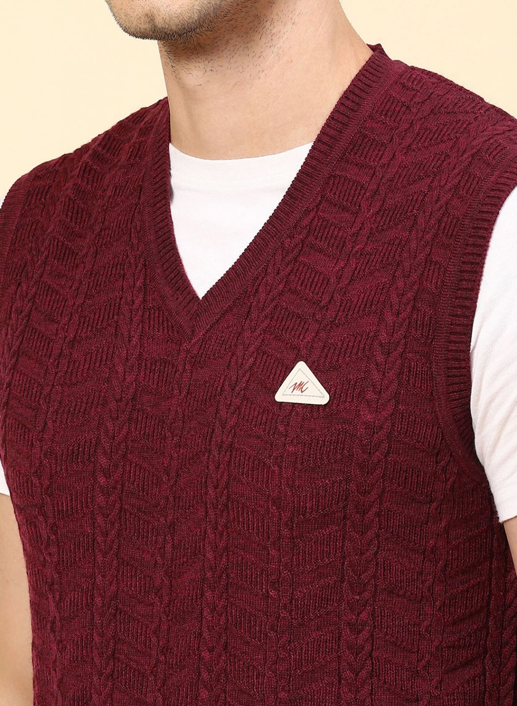 Men Red Self Design Wool blend Sweater - Image 6