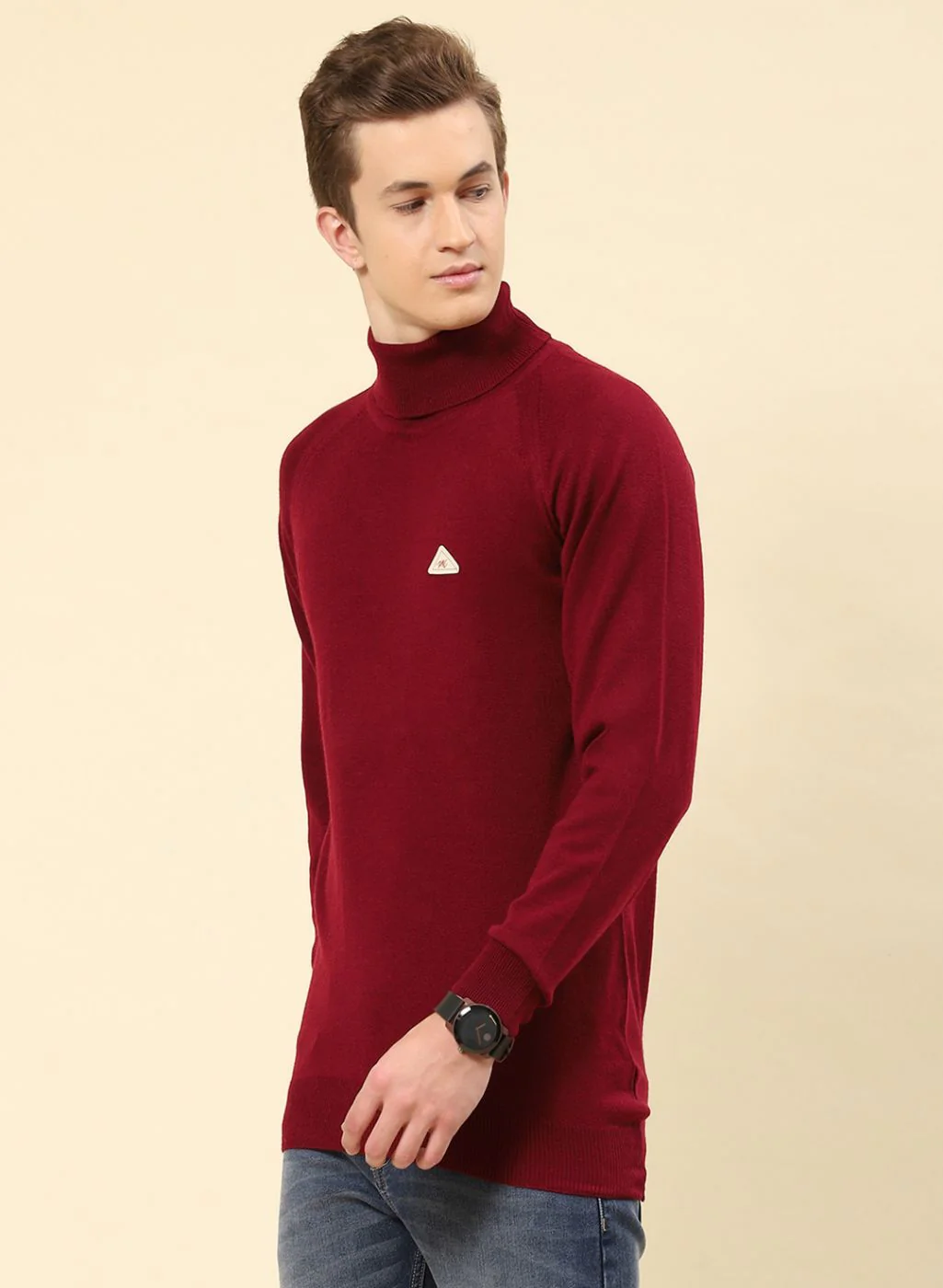 Men Red Solid Blend wool Pullover - Image 3