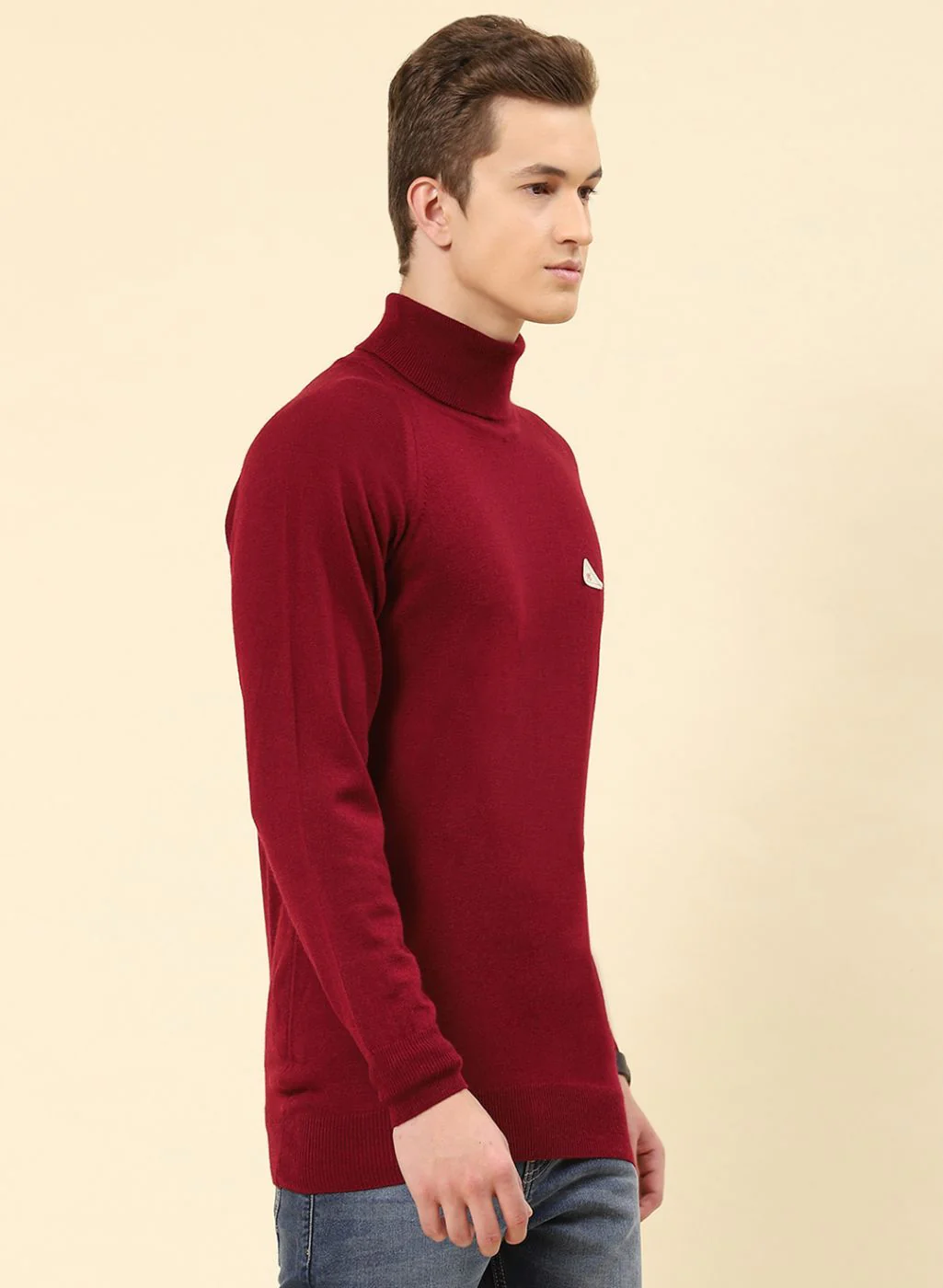 Men Red Solid Blend wool Pullover - Image 4