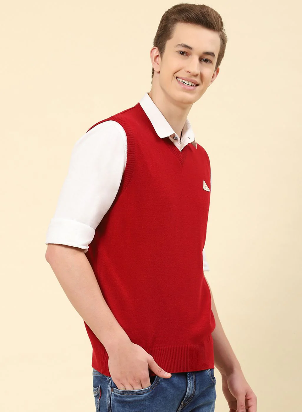 Men Red Solid Blend wool Sweater - Image 4
