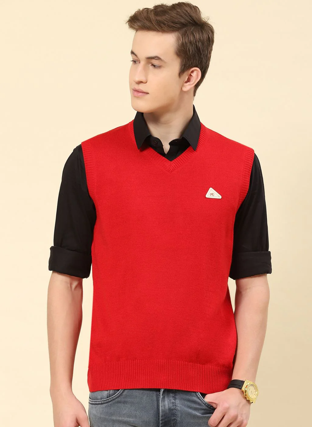 Men Red Solid Blend wool Sweater - Image 2