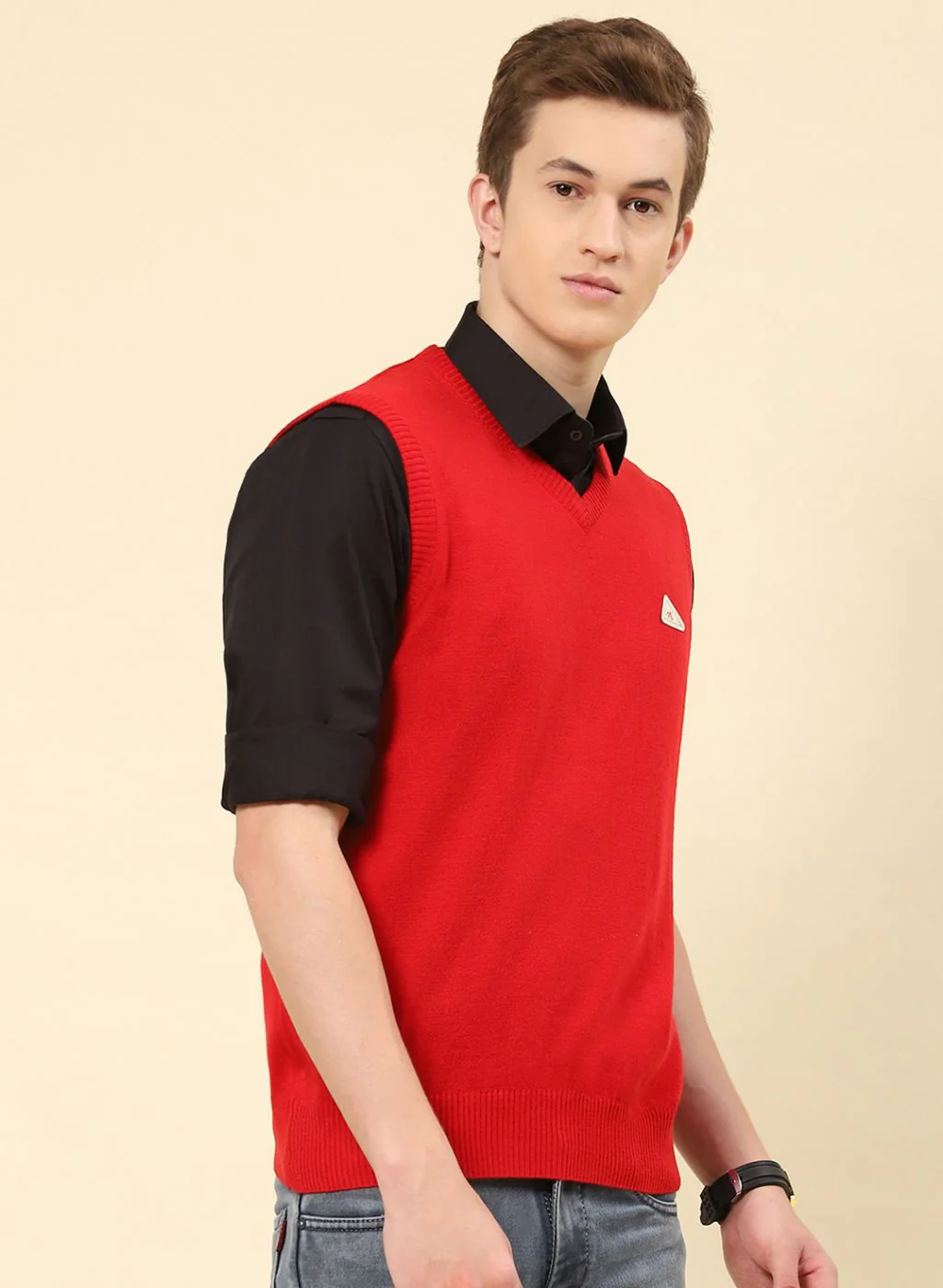 Men Red Solid Blend wool Sweater - Image 4