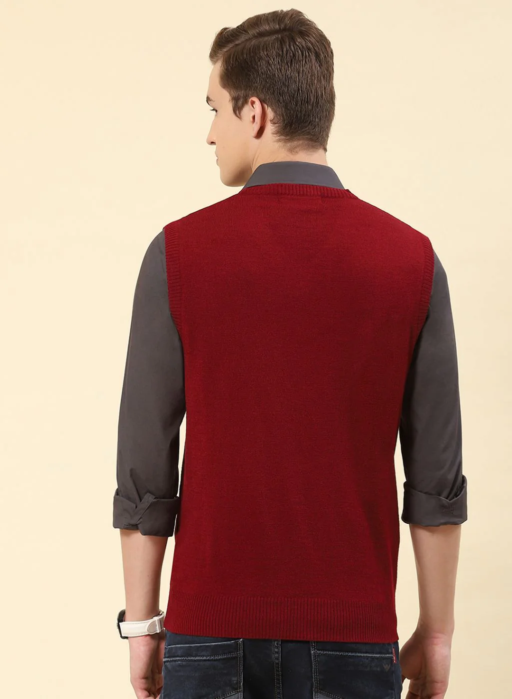 Men Red Solid Blend wool Sweater - Image 5