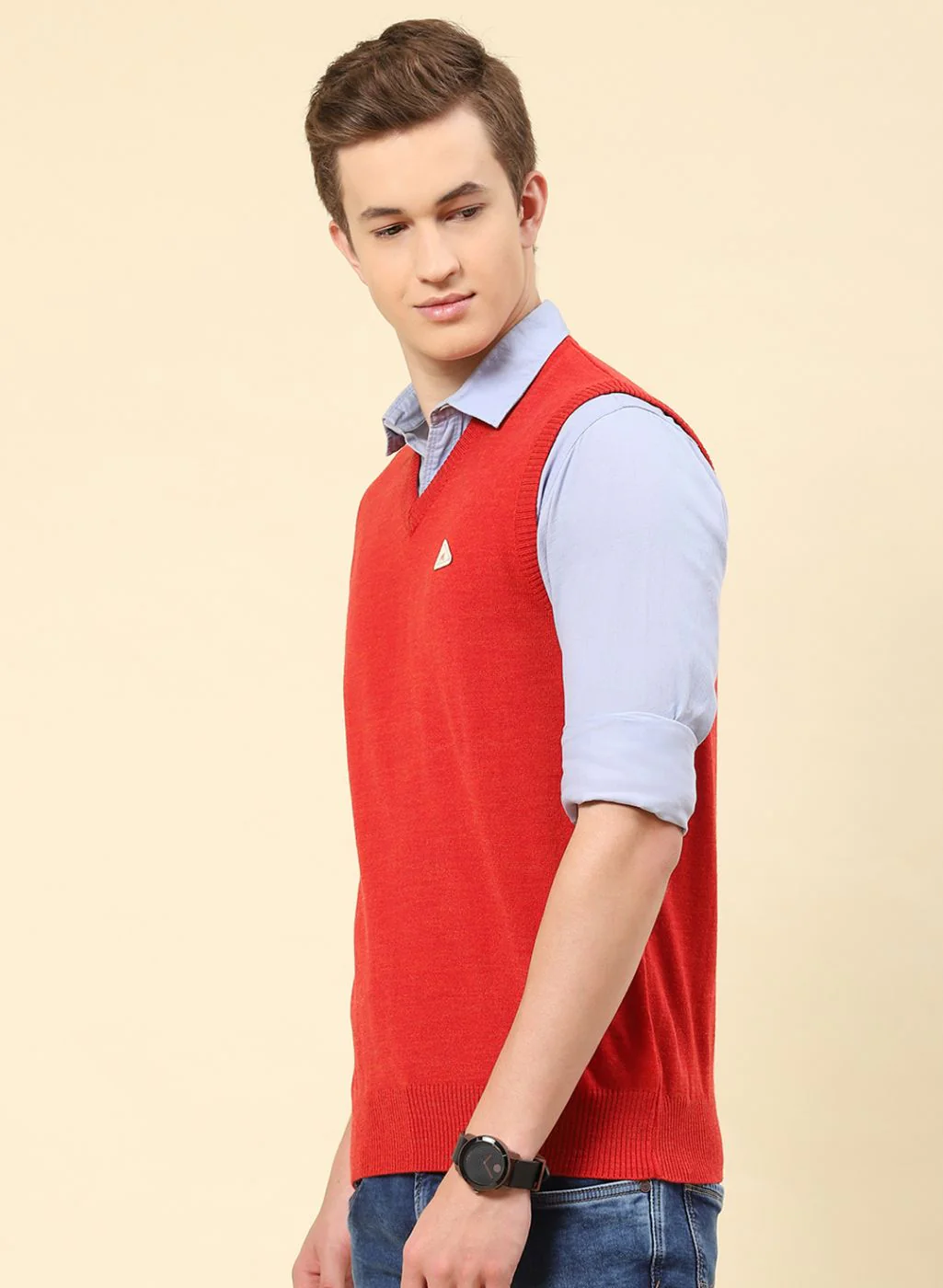 Men Red Solid Blend wool Sweater - Image 3
