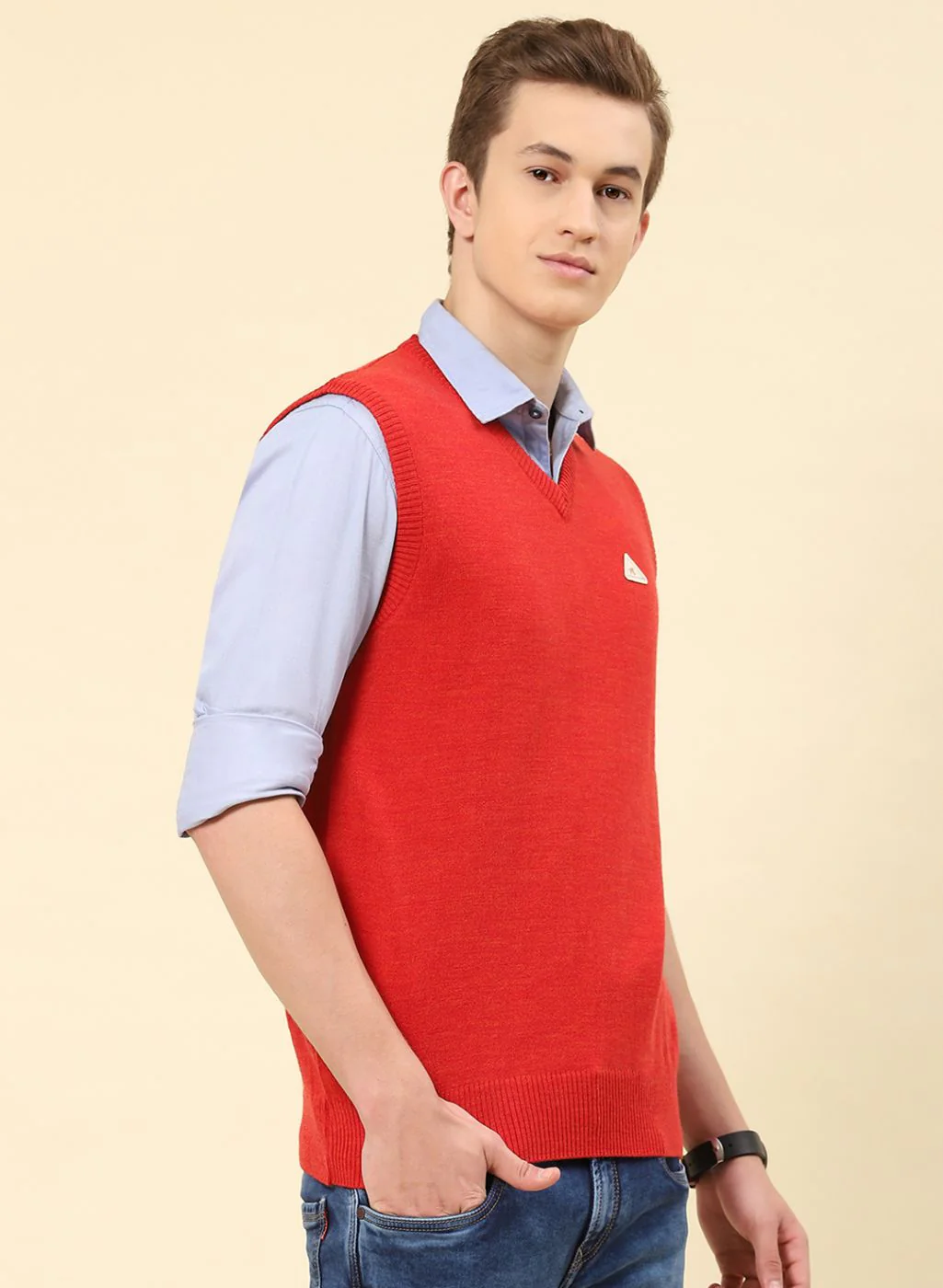 Men Red Solid Blend wool Sweater - Image 4