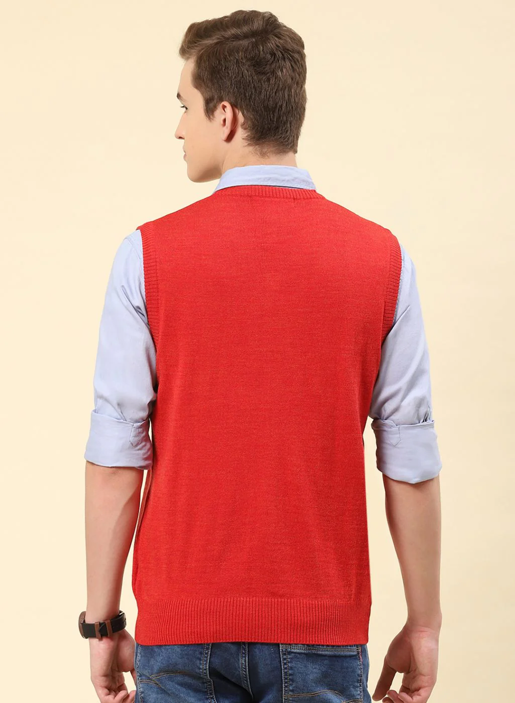 Men Red Solid Blend wool Sweater - Image 5