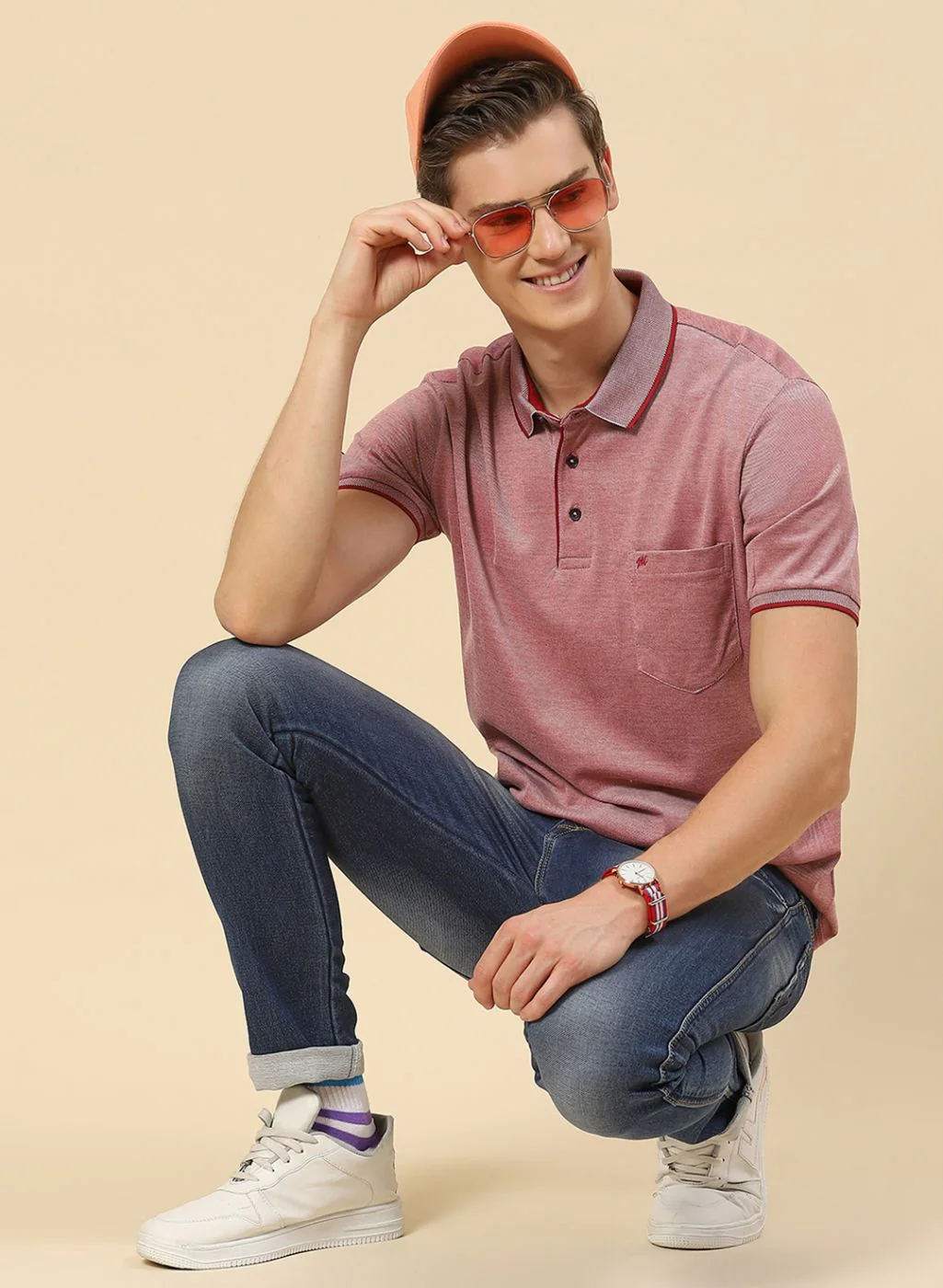 Men Red Solid T-Shirt - Image 5