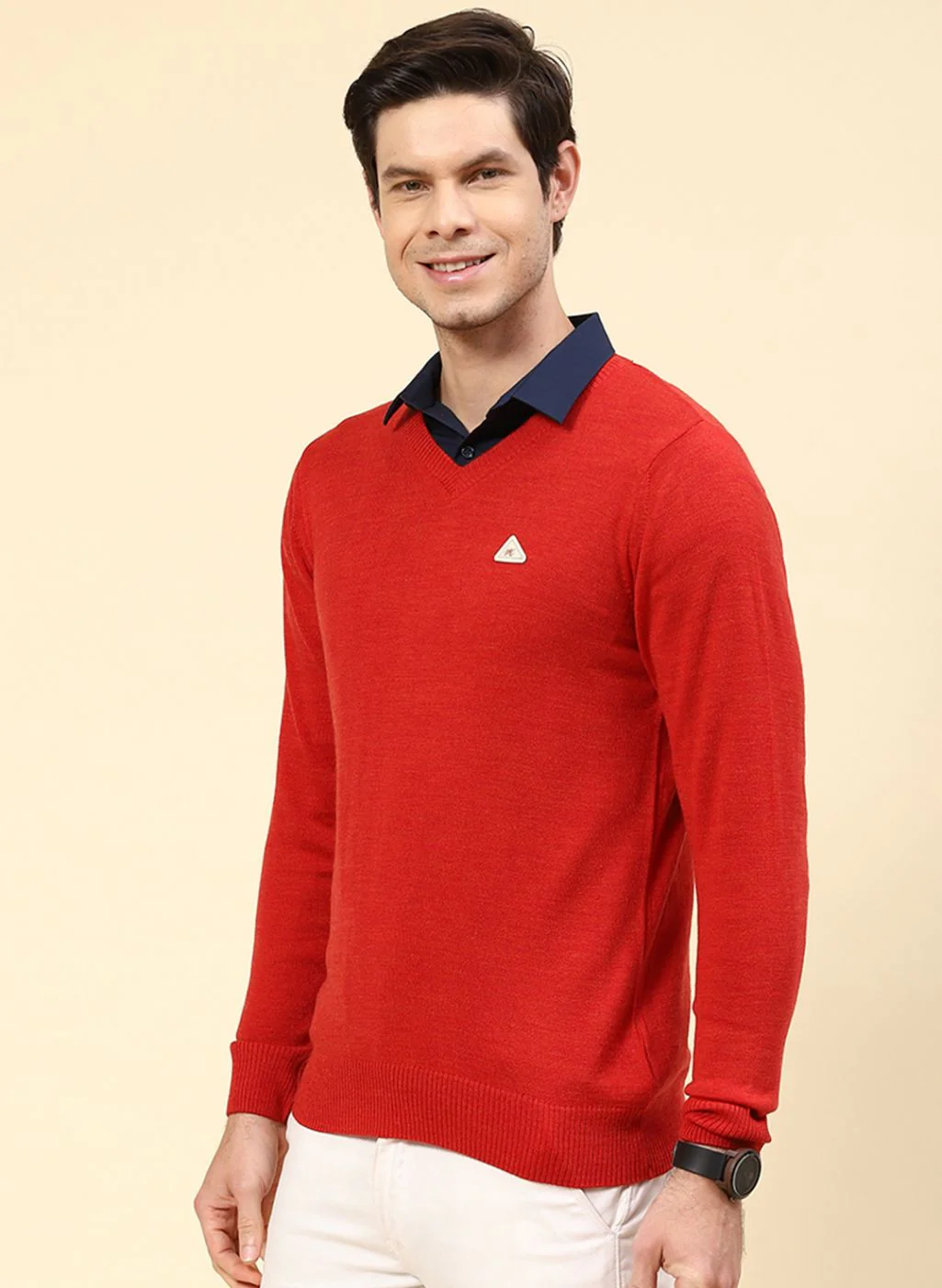 Men Red Solid Wool blend Pullover - Image 3
