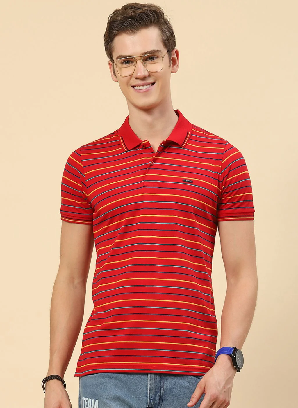 Men Red Stripe T-Shirt - Image 2